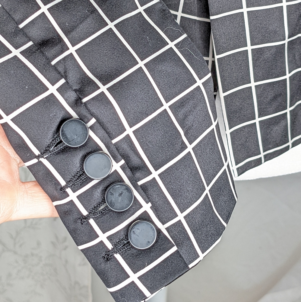 ☀️Forever 21 plaid blazer jacket Small black White checks geometric - Picture 7 of 16